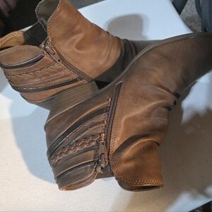 SM New York Tan Ankle Booties with Braided Detail